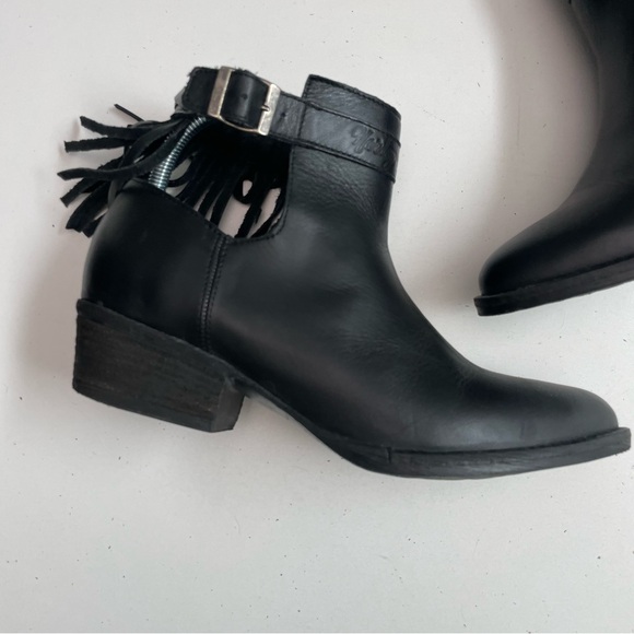 Harley Davidson Boots Amory Heeled Leather Ankle Fringe Buckle Braided Black - Picture 13 of 16